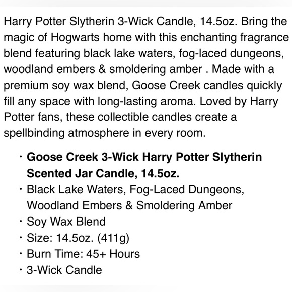 Harry Potter Slytherin 3-Wick Candle by Goose Creek 14.5 oz NEW - Picture 7 of 15